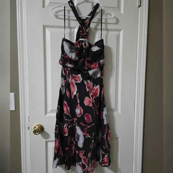 Vintage Donna Ricco 100% Silk Black Floral Print Mini Halter Dress, Lined, EUC! - Picture 1 of 11